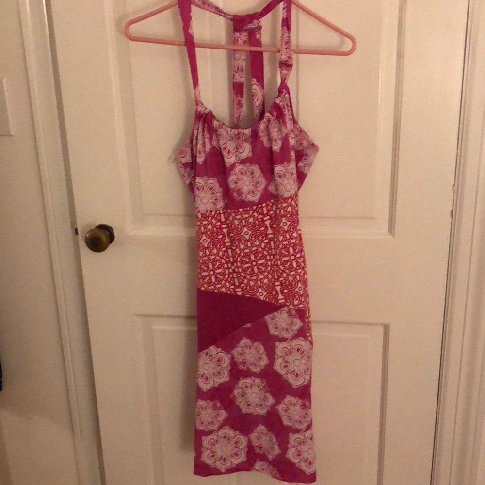 Pretty pink Lola cotton summer sundress with built-in bra. Large.